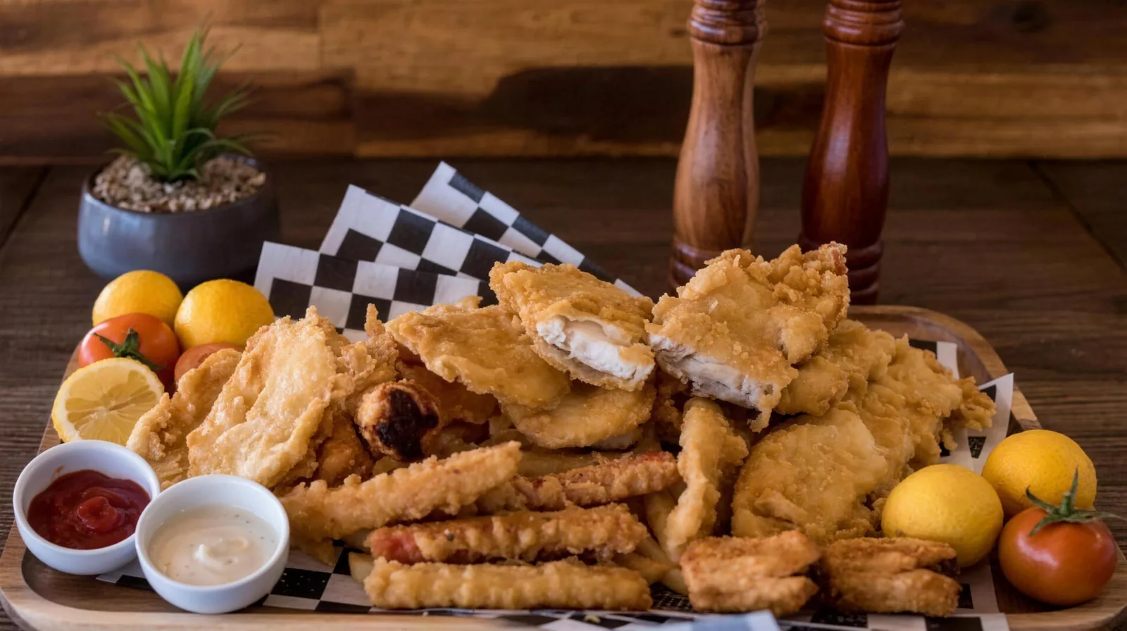 Family value pack: battered butterfish, potato cakes, dim sims, crab sticks and chips